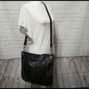🔥HP🔥Fossil Tooled Black Leather Hobo Gorgeous!!!